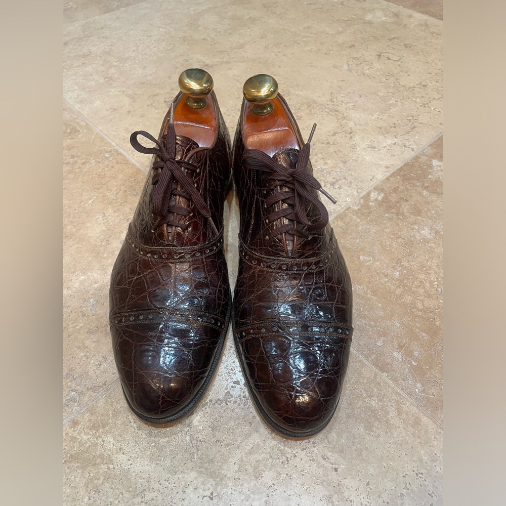 Men’s Polo Ralph Lauren Brown Crocodile Cap toe Dress shoe